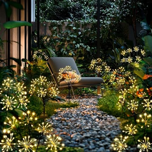 yowin Solar Outdoor Garden Light, 2 Pieces LED Solar Firework, 8 Modes Outdoor Lighting Firefly Solar, Waterproof Solar Light for Garden, Lawn, Terrace, Christmas Decoration