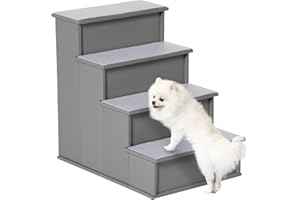 PawHut Pet Stairs Dog Steps for High Bed, 4 Levels Dog Stairs for Car, Wooden Cat Ladder with Non-Slip Carpet, 15.7" L x 23.2