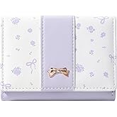 Modacarry Small Wallet Floral Coquette Bow Wallet Cute Wallet ID 7 Credit Card Slots for Women Girls (PURPLE)