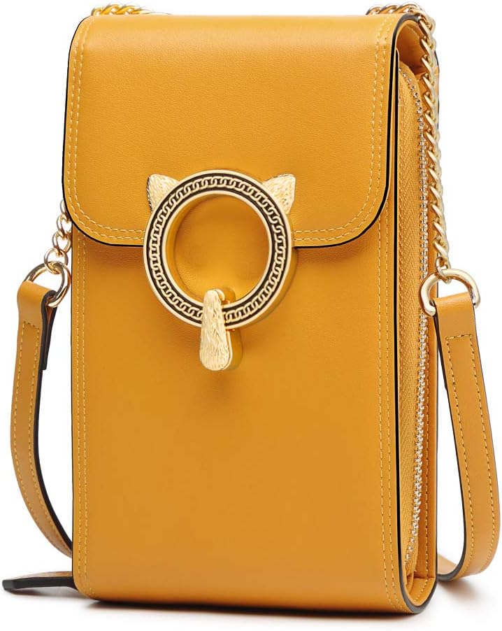 Crossbody Phone Purses for Women, Genuine Leather Ladies Cell Phone Bags Girls Mini Cross Body Bags Women's Small Real Leather Shoulder Chain Bags Womens Zip Around Wallets Leather Long Wallet