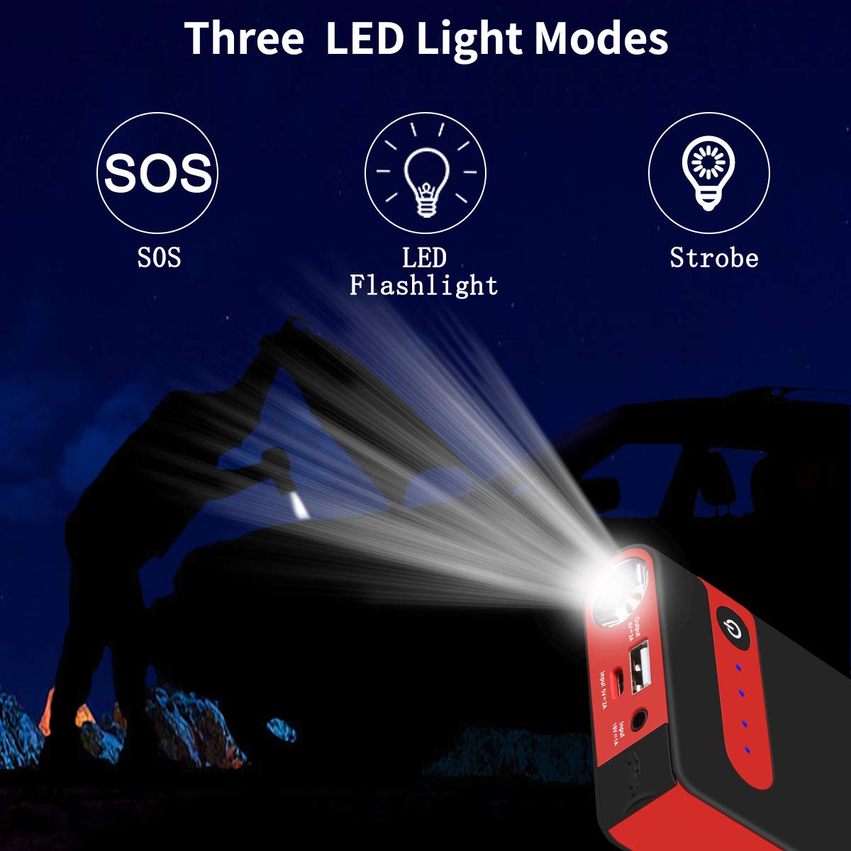 Asperx 500A Peak 10000mAh Car Jump Starter (Up to 4.5L Gas or 2.5L Diesel Engine), 12V Portable Power Pack Auto Battery Booster Phone Charger with LED Flashlight