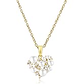 Watforsh 14k Gold Plated Heart Pearl Cubic Zirconia Adjustable CZ Thin Wedding Necklace Chain Pendant Necklace for Women