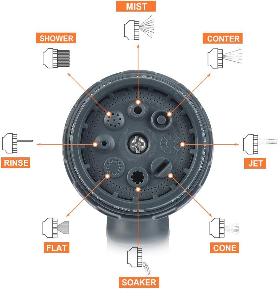 ACCENTER Water Hose Nozzle Water Spray Nozzle Heavy Duty Plastic Garden Hose Nozzle with 8 Patterns of Spray Perfect for Watering Plants Lawns,Washing Cars,Showering Dogs Orange: Home Improvement
