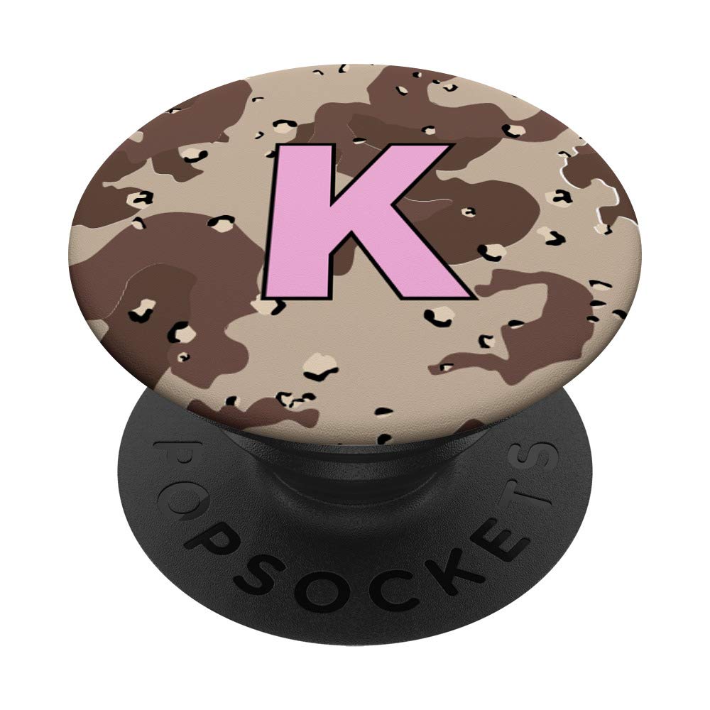 Desert Camo with Pink Letter K Initial PopSockets PopGrip: Swappable Grip for Phones & Tablets