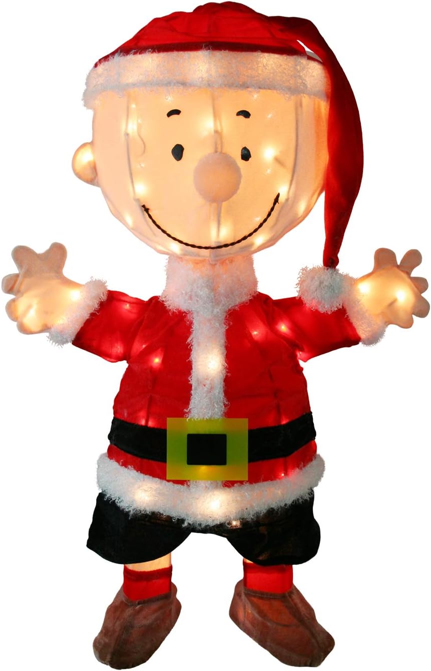 ProductWorks 32-Inch Peanuts 3D LED Pre-Lit Charlie Brown in Santa Suit Christmas Décor, 80 Lights