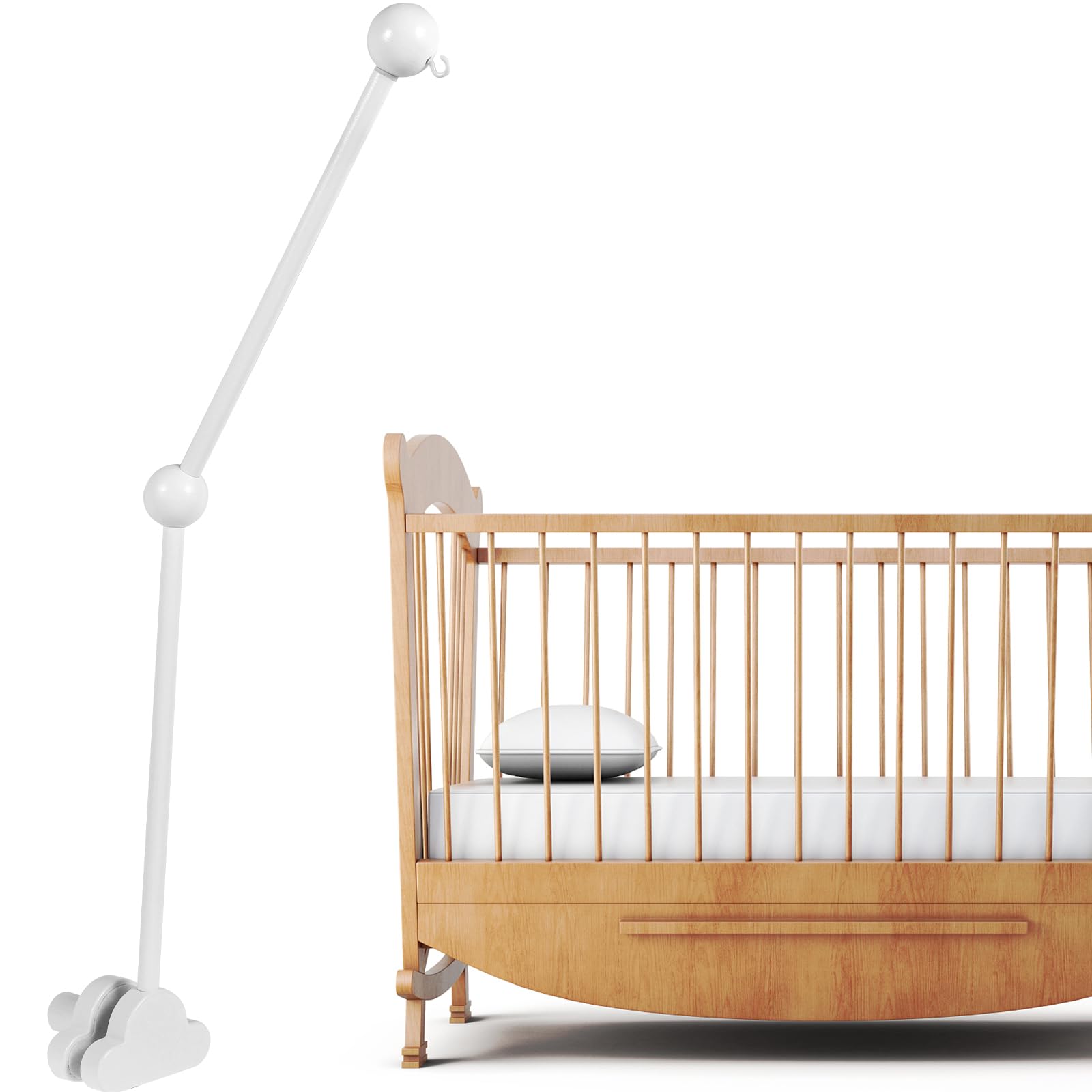 BAODBF Baby Crib Mobile Arm, Adjustable Angle and Height, Cot Mobile Arm Wooden for Nursery Decor Mount Bed Bell Holder (White)