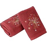 Absnuopt Red Hand Towel Set of 2 Fireworks Embroidered Design Luxury Hand Towel for Bathroom Ultra Soft 100% Cotton Absorbent Home Celebration Holiday Party Decor Gift 13" X 29"