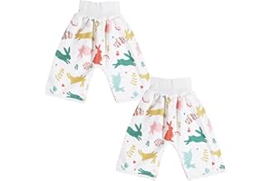 WELOMELO Waterproof Diaper Pants for Baby Kids, 2 Packs Absorbent Toddler Potty Training Pants Boys Girls Use Day Night (Rabbit L)