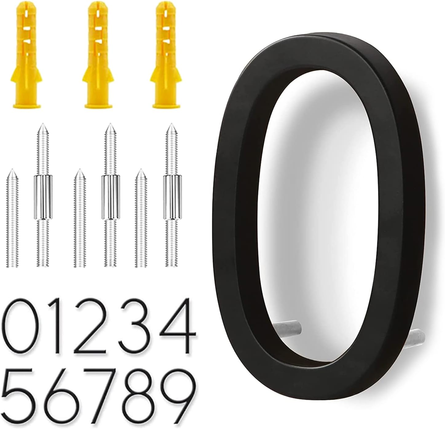 Address Signs - NKABCbide 5.7 Inches Modern House Numbers for Outside, Zinc Metal Floating Adress Numbers, Waterproof Reflective Address Plaques, Number 0