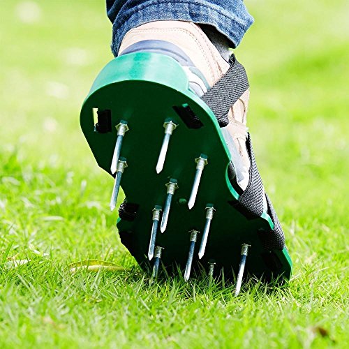 SingPad Lawn aerator shoes,Heavy Duty Aerator Sandals w/Metallic Buckles and 8 Straps,Storage Bag, Spiked Sandals Shoes for Aerating Lawn,Yard,Grass, (Green)