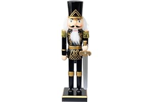 FUNPENY 14" Christmas Decorative Nutcracker Figures, Wooden Black Soldier in Black Uniform Hold Sword, Festive Collectible Nutcracker Gift for Indoor Winter Table Desktop Fireplace Decorations