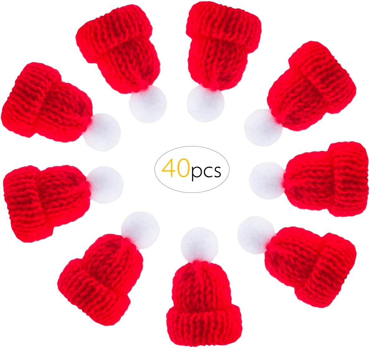 Alphatool 40pcs Mini Red Santa Hats - Mini Christmas Knit Hat DIY Doll Hat Lollipop Candy Cover Cup Bottles Cover Hat for Doll Crafts Decoration Home Holiday Décor