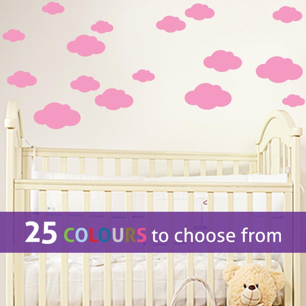 TopZog Pack of 16 MIXED size CLOUDS, 4, 5.5, 7 and 8.5 INCH wide cloud shapes wall art sticker decals, for baby boys, girls nursery, bedroom wall, BUBBLEGUM PINK
