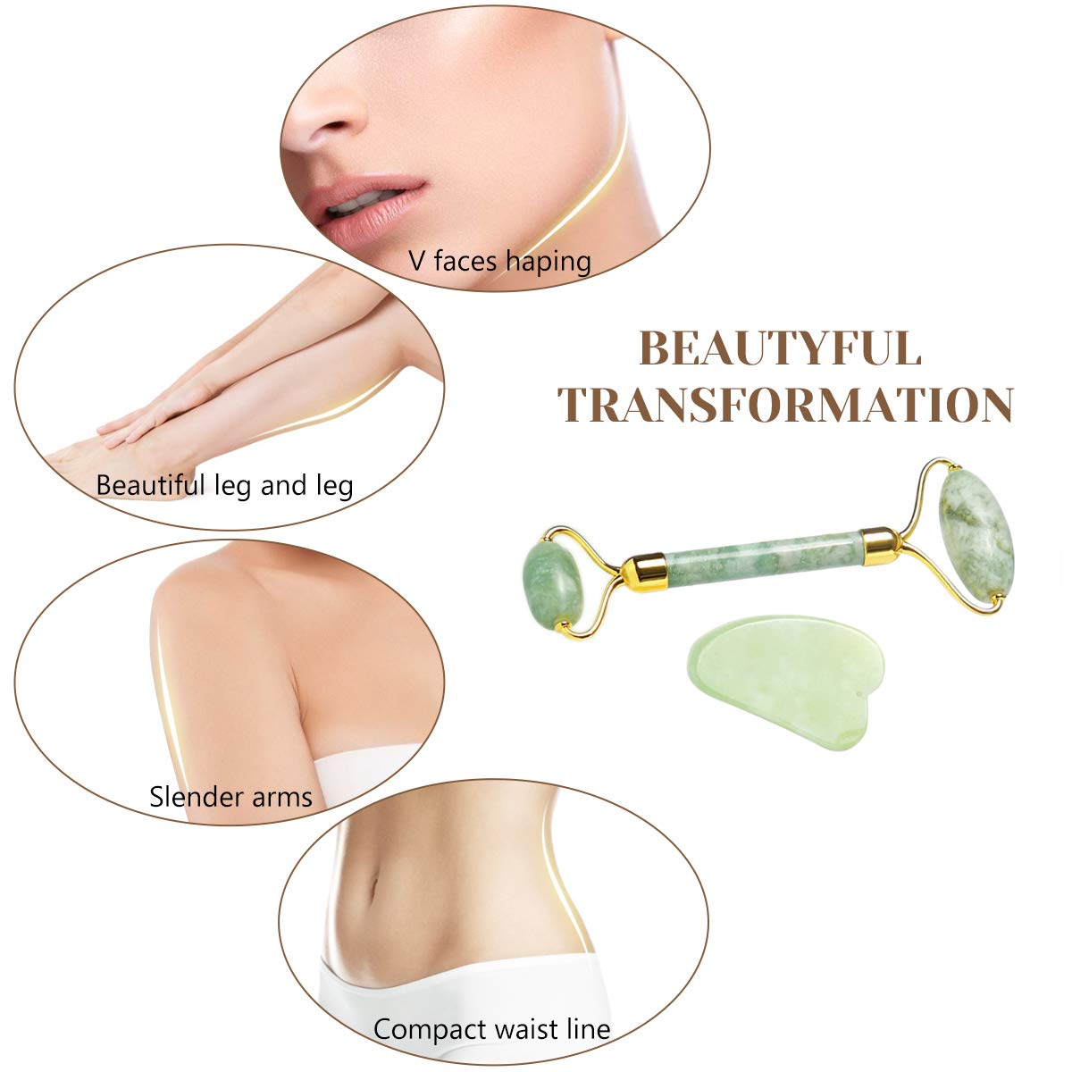 Jade Roller Gua Sha Massage Tool Set for Face Natural Facial Jade Stone Set Anti Aging Face Massager Face Eye Neck Beauty Roller for Smoothing Firming Include Gift Box: Beauty
