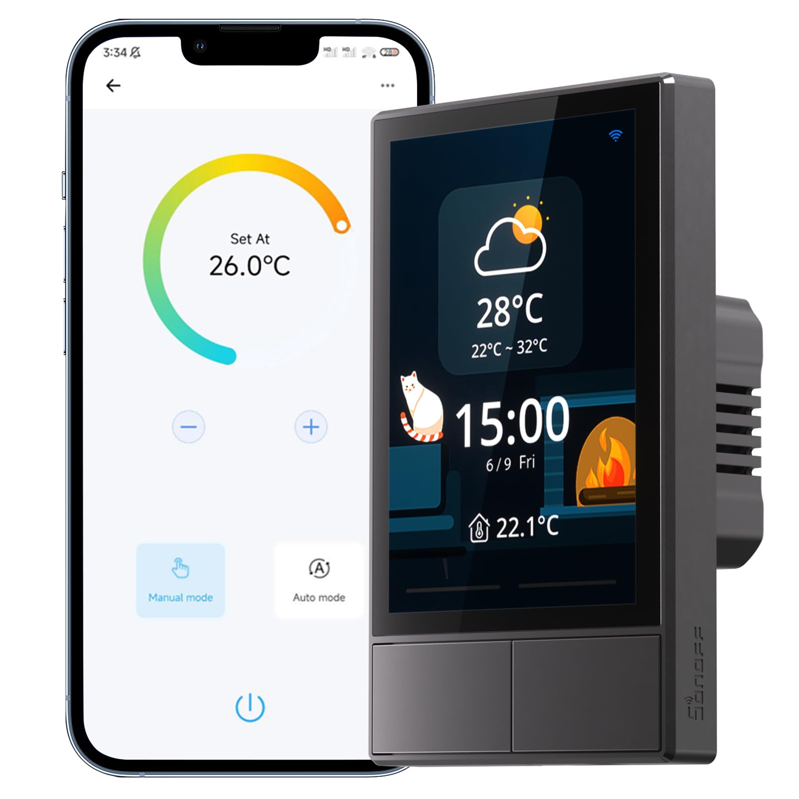 SONOFF NSPanel-US WI-FI Wall Switch Smart Scene, Smart Light, Temperature and Humidity All-in-one Touchscreen Two-way Control, Compatible with Google Home, Alexa(Black)