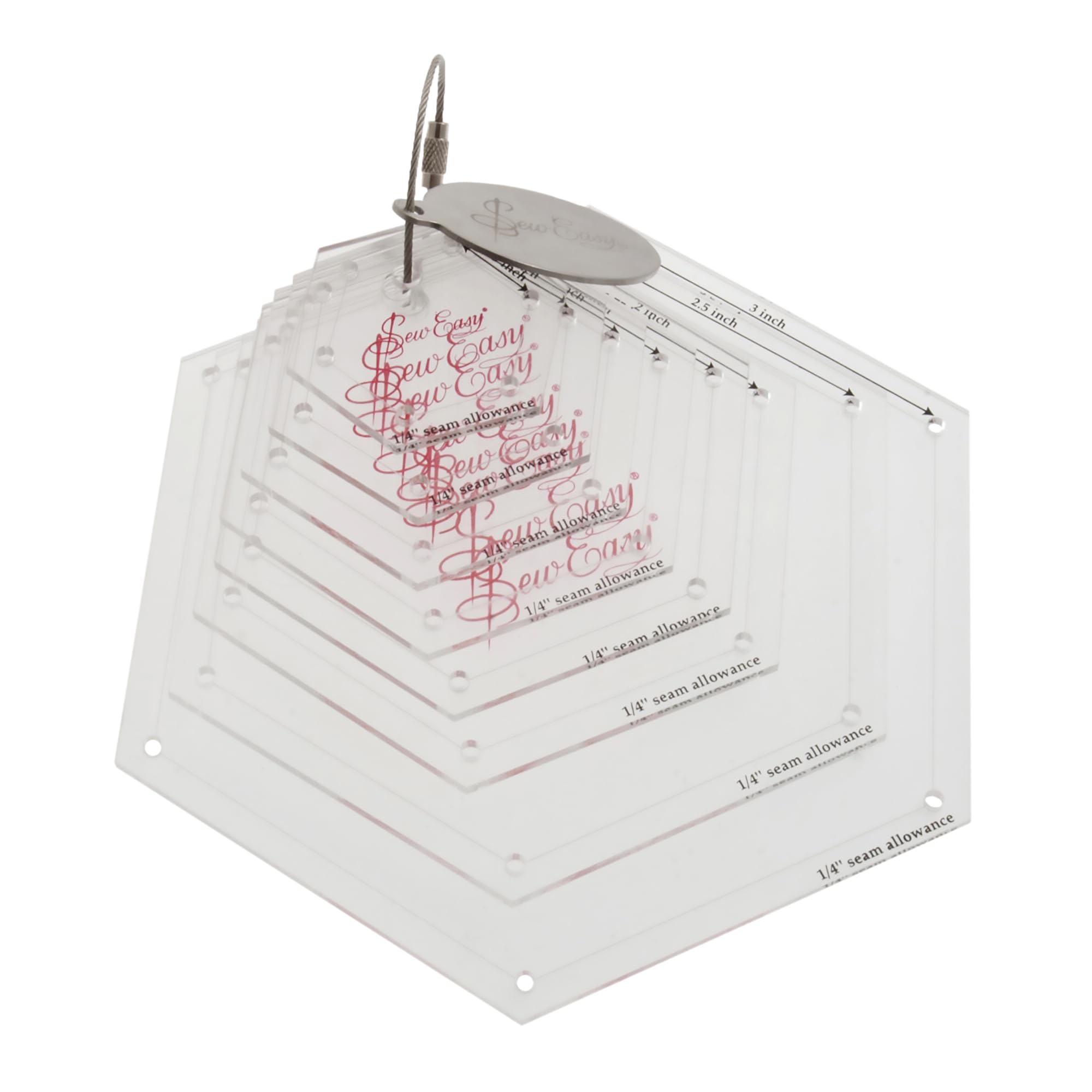 Sew Easy Mini Template – 8 Hexagon Set Quilting & Patchwork Rule for Applique Sewing, Transparent Acrylic Non-Slip, 0.75 – 3”