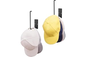 DUSKEEP 2 Pack Hat Rack for Wall, Hat Organizer for Baseball Caps, Stainless Steel Hat Holder, Strong Sticky Hat Hanger, Drilled Installation, Cap Holder Storage Organizer, for Door Closet Bedroom(Black)
