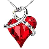 MOPOVO Jewelry for Women, Birthstone Necklace for Women Infinity Pendant Necklace Heart, Rhodium Plating in the Style of 18K White Gold, birthday gifts for women infinity necklace