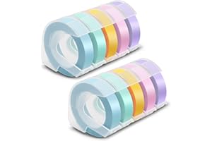 Pristar Plastic 3D Embossing Label Tape Self-Adhesive Compatible for Dymo Label Makers Organizer Xpress Pro, Office Mate II, 3/8 in X 9.8 Ft, Macaroon Color Yellow/Blue/Green/Pink/Purple, 10-Pack