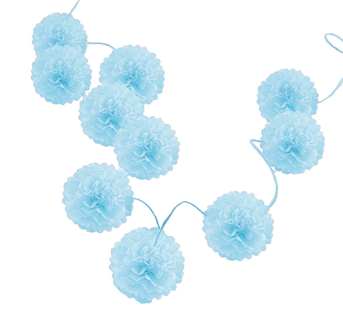 Pack of 10 Tissue Paper Flower Ball Pom pom Party Decoration Indoor Outdoor 6" 8" 10" 12" 14" (Baby Blue, 8")
