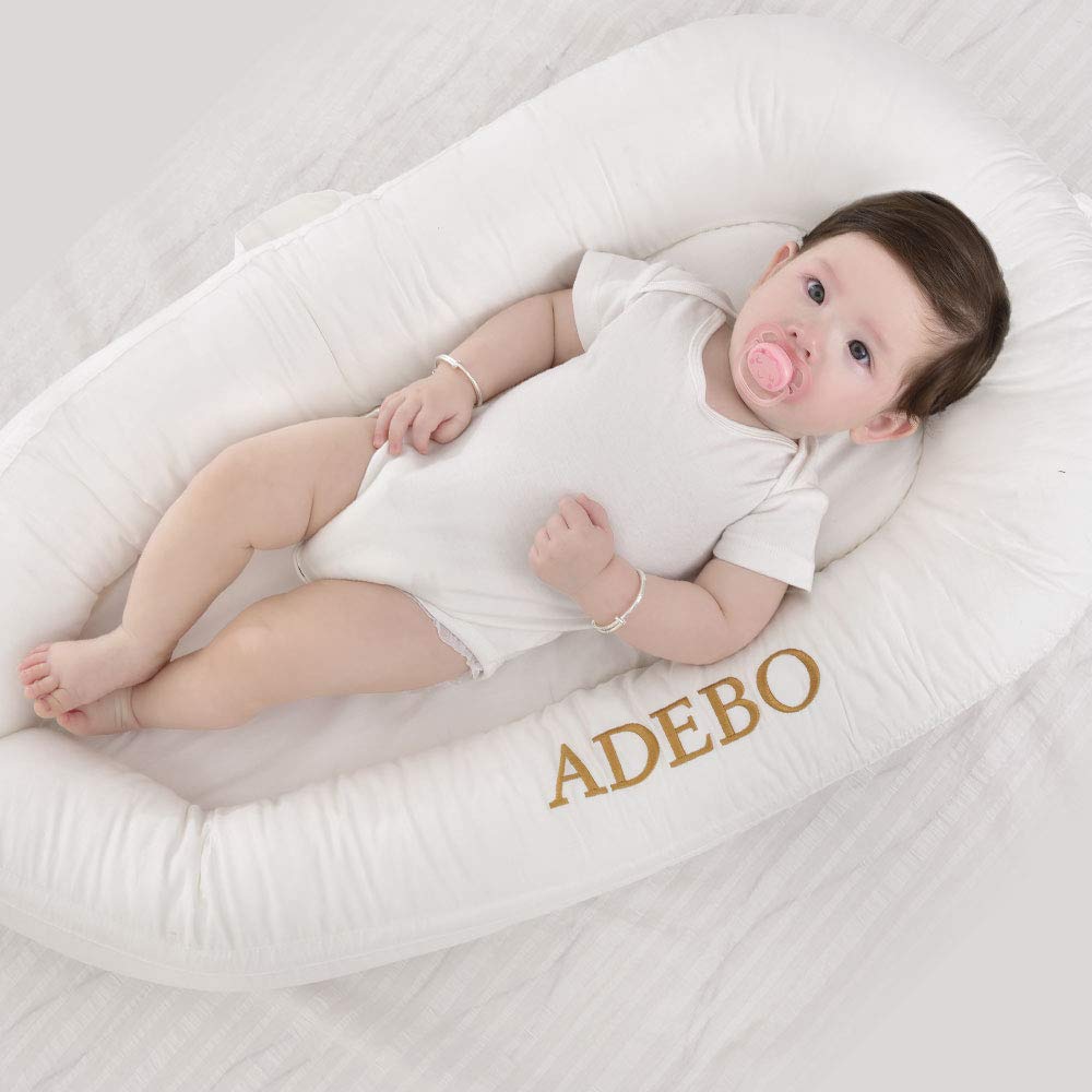Adebo Premium Baby Nest(Infant White)-Portable Infant Lounger Bassinet, Perfect for Co-Sleeping -Super Soft & Breathable and 100% Cotton Newborn Crib-Suitable from 0-12 Months: Baby