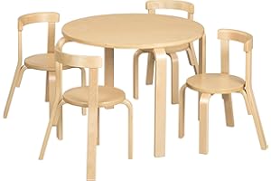 ECR4Kids Bentwood Table and Curved Back Chair Set, Kids Furniture, Natural, 5-Piece