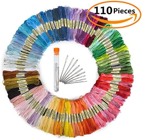 110 Pcs Set Premium Multicolor Color Embroidery Floss โ Cross Stitch Threads โ Friendship Bracelets Floss โ Crafts Floss โ 100 Skeins Per Pack and Free Set of 9 pcs Embroidery Needles