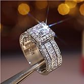 925 Sterling Silver Shiny Full Diamond Gemstone Ring Cubic Zirconia Rings CZ Diamond Multi Row Ring Eternity Engagement Wedding Band Ring for Women (US Code 6)