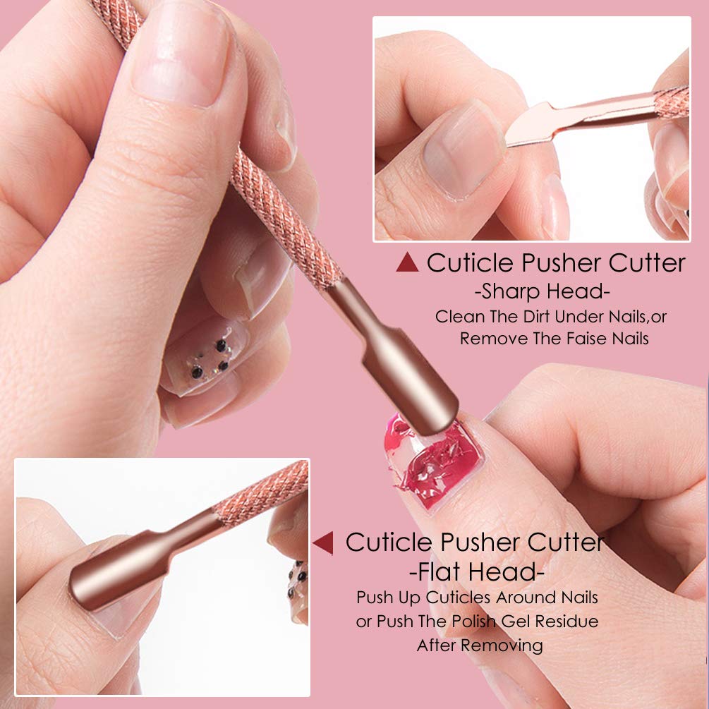 Cuticle Pusher & Cutter set, KINGMAS 2 Pack Gel Nail Polish Remover Tool Triangle Cuticle Peeler Scraper and Spoon Nail Cleanel Stainless Steel Manicure Tools: Beauty