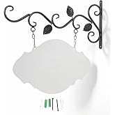 NUOBESTY Hanging Sign Bracket with DIY Double-Sided Blank Board | Wrought Iron Wall Hanger Outdoor Wreath Hanger Flower Pot Brackets for Outdoor Business, Classroom Door, Home Farmhouse Decor