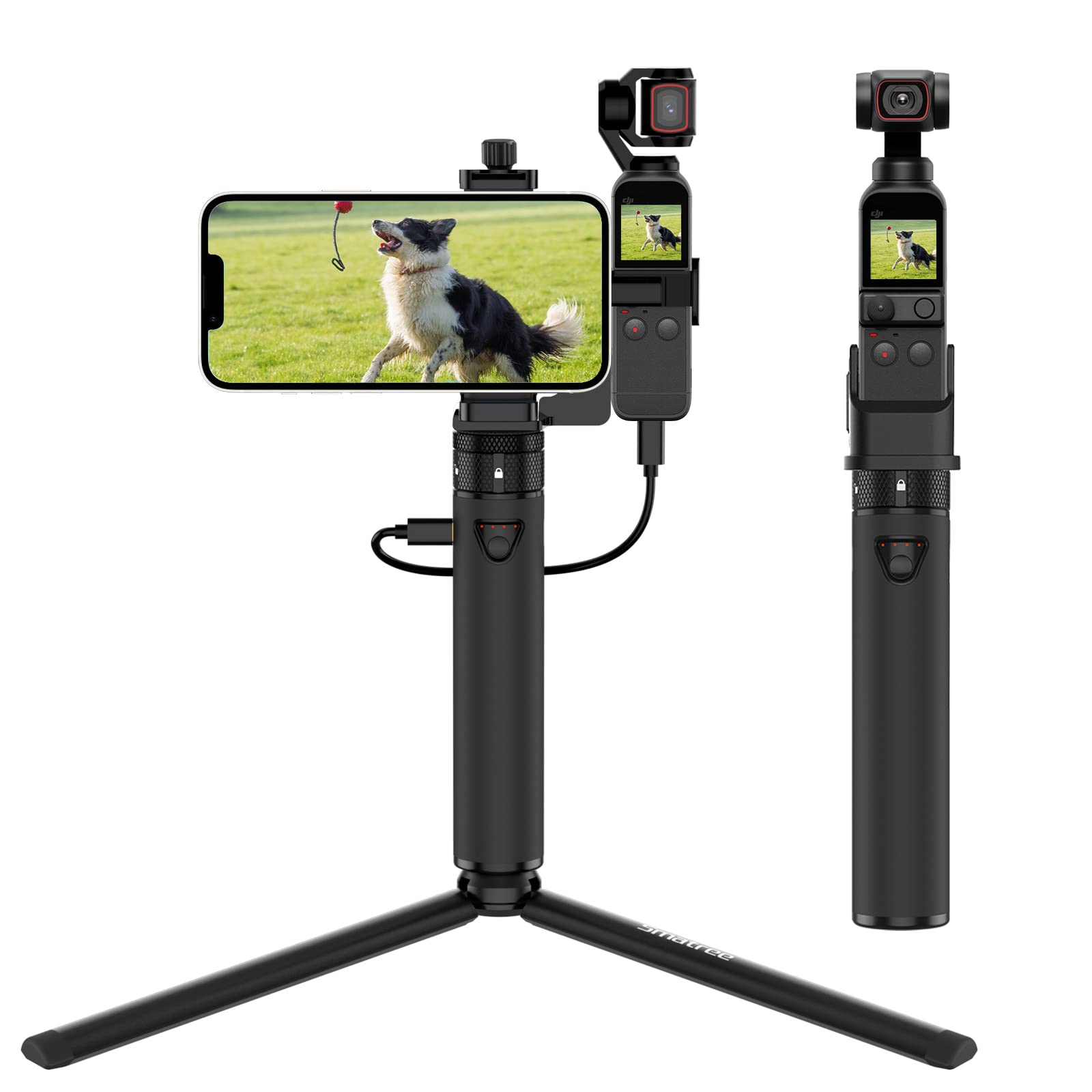 Smatree Charging Stick for DJI OSMO Pocket 2, 5000mah Power Charger Compatible with DJI Osmo Pock 2/1, Power Bank with Phone Holder Pocket Mount Set and Tripod Upgrade Version