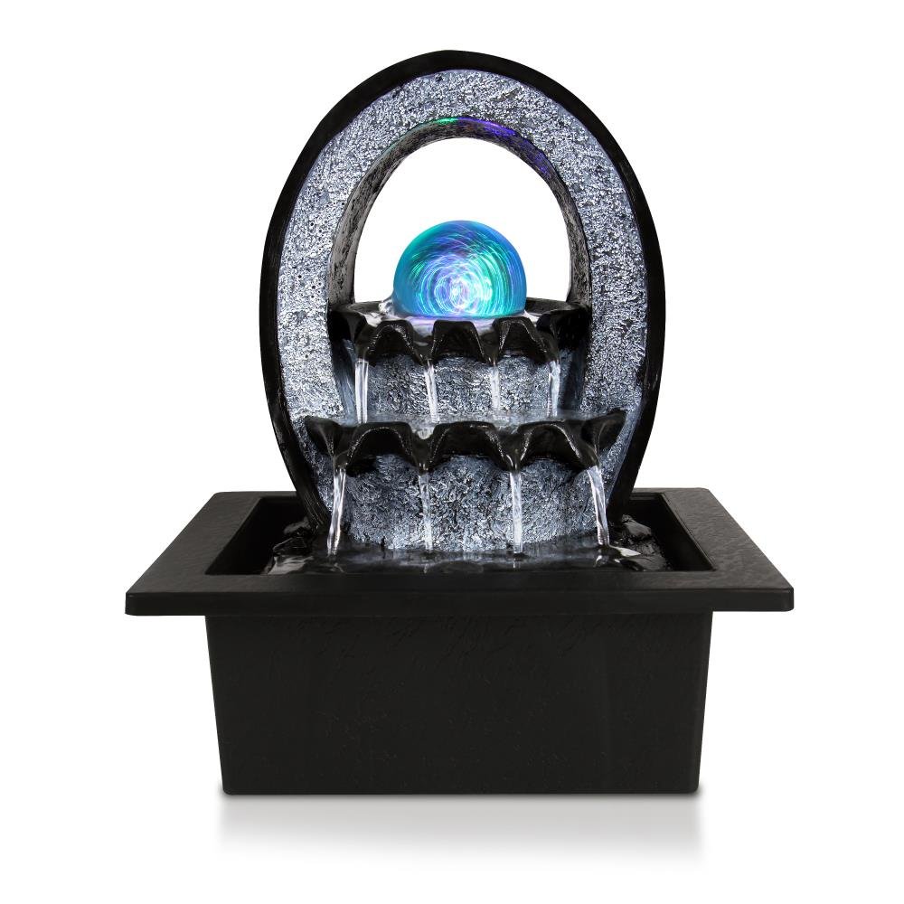 SereneLife Desktop Electric Water Fountain Decor w/ LED Illuminated Crystal Ball Accent - Indoor Outdoor Portable Tabletop Decorative Waterfall Kit Includes Submersible Pump & 12V Adapter - SLTWF74LED