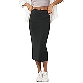 ODODOS Modal Soft Midi Skirt for Women Back Slit High Waist Casual Long Pencil Skirts with Pockets