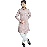 RC FASHIONS Men's Embroidered Sequined Kurta with White Pyjama Set Indian Traditional Party Wear Outfit-Regular Ethinic Wear