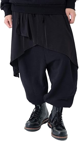 Amazon アズスーパーソニック サルエルパンツ ドロスト レイヤードフラップ付 裏起毛 メンズ ブラック F ロングパンツ 通販