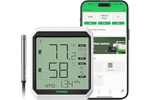 VIVOSUN AeroLab THB1S Wireless Bluetooth Hygrometer Thermometer Indoor, VPD, Digital Temp Humidity Meter, LCD Smart App Control & Alert, Data Storage, Dual Channels with Sensor Probe, Battery Included