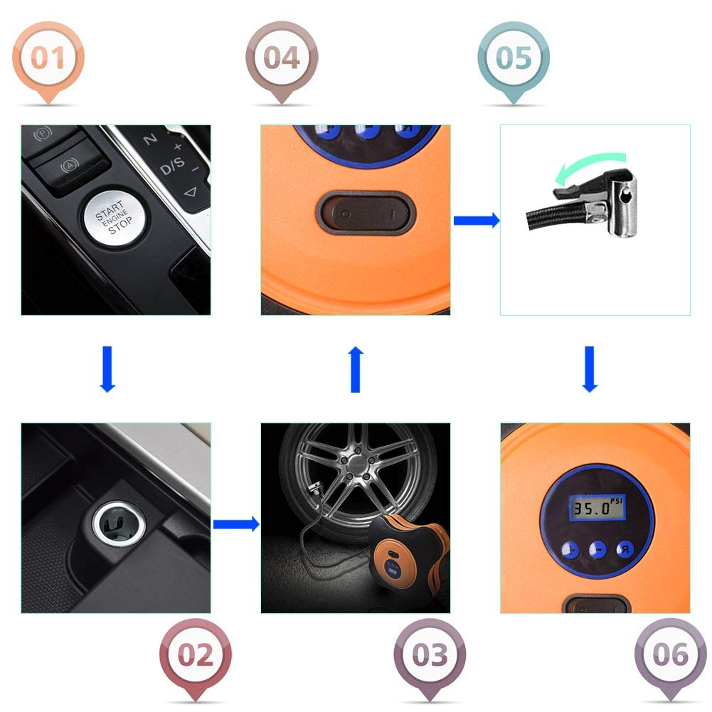 CNIKESIN Air Compressor Pump Portable Car Digital Tire Inflatable Pump 150PSI 12V DC LED Light with Nozzle for Car Truck Bicycle| Swimming Rings Toy