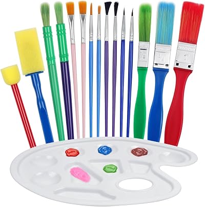 ZGTS 16Pcs Kids Paint Brushes Set with Palette Art Supplies for Children