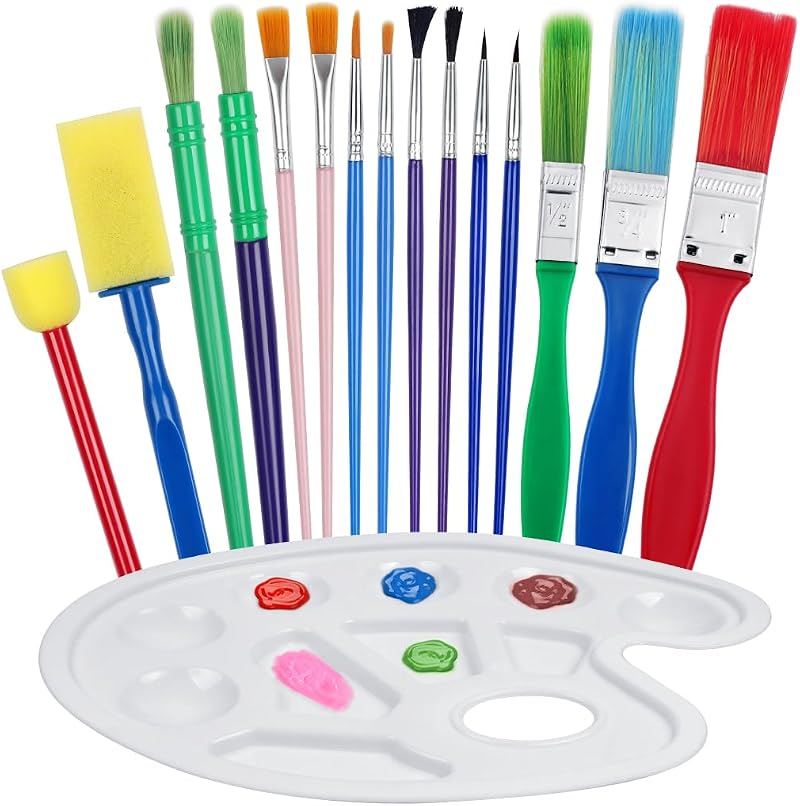 ZGTS 16Pcs Kids Paint Brushes Set with Palette Art Supplies for Children