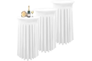 LYKOOW 3 Packs Cocktail Table Covers Spandex Stretch White Round Tablecloth with Skirt, 32"x 43" Upgraded Model Cocktail Table Skirt Fitted High Top Stretch Table Dress for Party Wedding Banquet Table