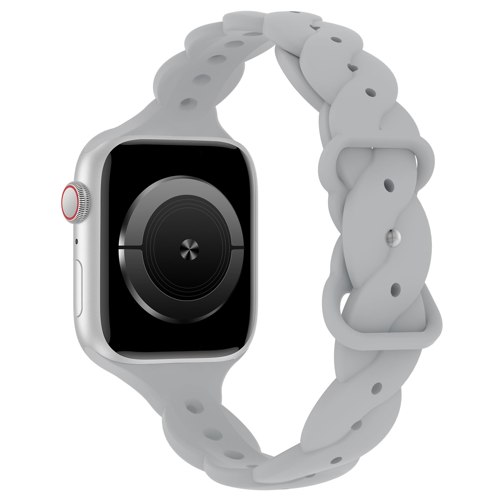 Silicone Braided Band Compatible with Apple Watch 38mm 40mm 41mm 42mm 44mm 45mm 46mm 49mm Women, Slim Thin Replacement Sport Strap for iWatch Series 10/9/8/7/6/5/4/3/2/1 Ultra/2 SE, Gray