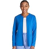Cherokee Women Zip Scrub Jacket with 2 Pockets and Shirttail Hem Knit Sleeve CK356A