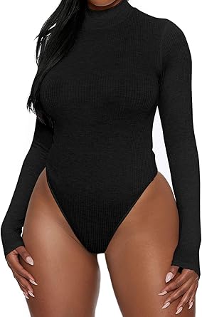 women's solid turtleneck long sleeve bodysuit bodycon jumpsuits romper