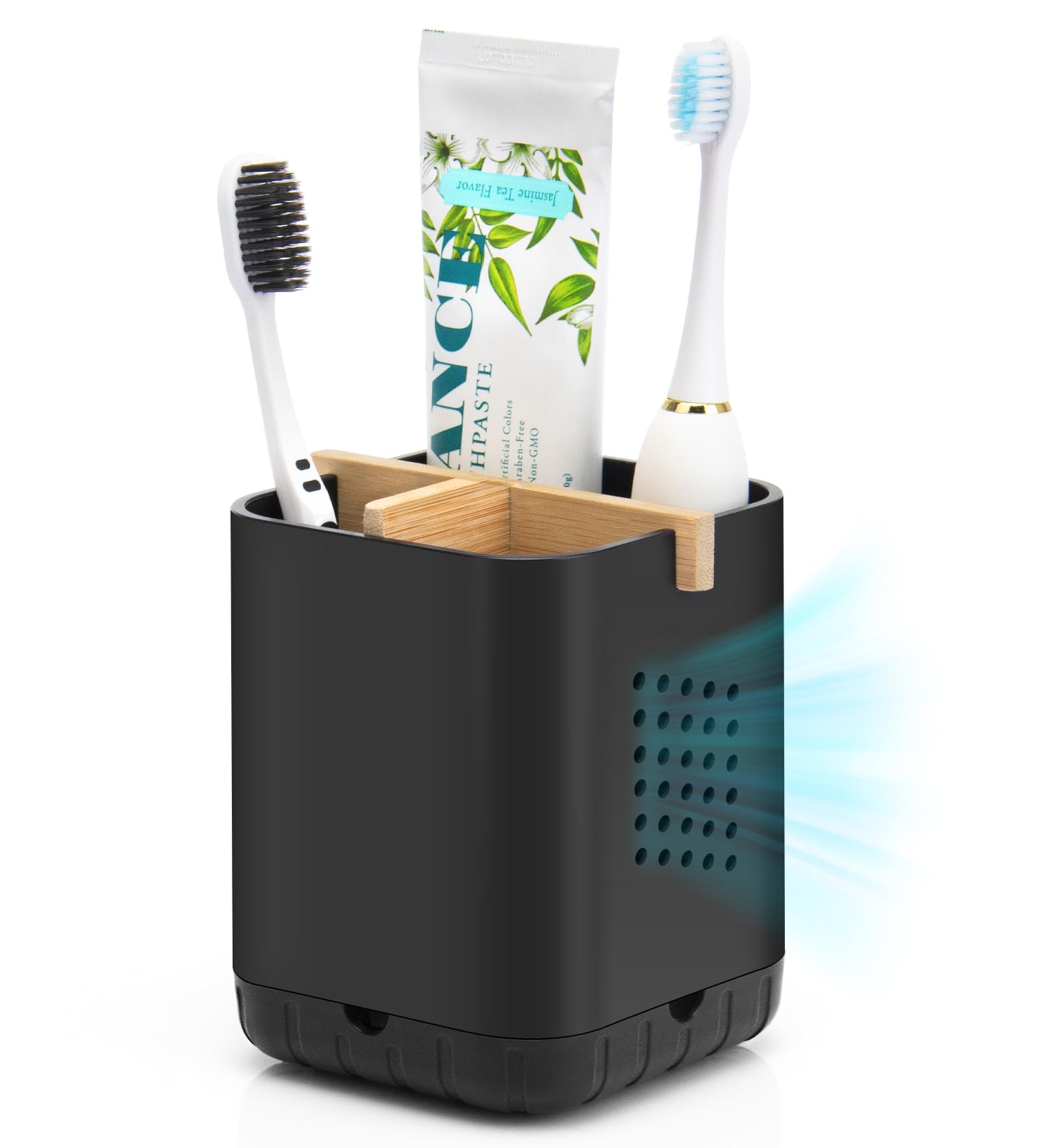 BYUNER Toothbrush Holder Toothbrush Caddy Toothbrush Holders for Bathroom Electric Toothbrush Holder 3 Slots Bathroom Organiser Countertop Storage Toothbrush Stand Toothpaste(Black)