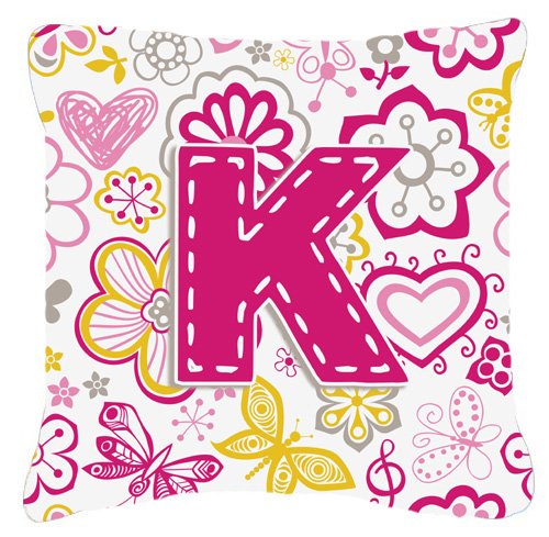 Caroline's Treasures CJ2005-KPW1818 Letter K Flowers & Butterflies Pink Pillow, 18" x 18", Multicolor