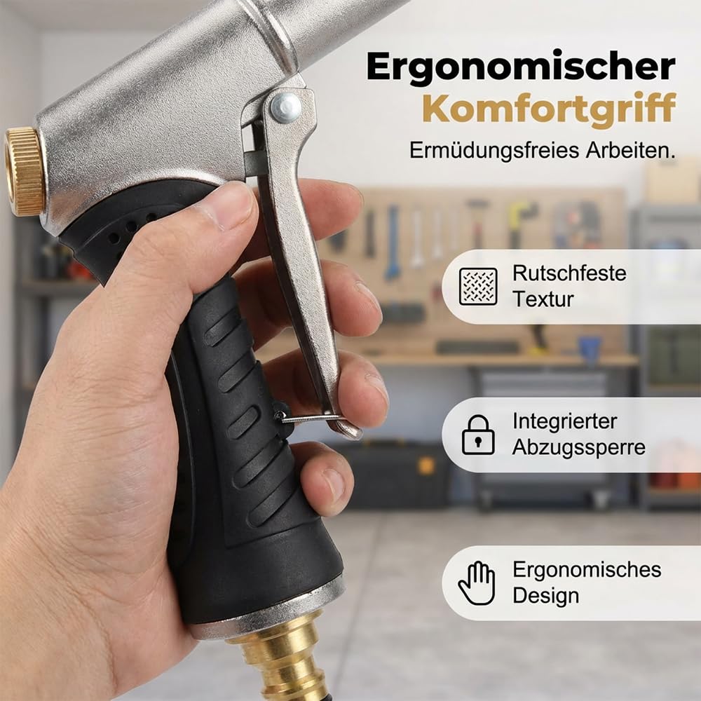 Hochdruckpistole, 2026 Neu Hochdruckdüse für Gartenschlauch mit Metall Verbindungen, Hochdruckpistole für Gartenschlauch, Turbo Hochdruckreiniger für AutowäSche GartenbewäSserung (A) 5
