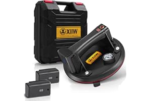XIIW 2X 2600mAh Batteries Electric Vacuum Suction Cup, 8'' Glass Suction Lifter Max. 660lbs, Heavy Duty Handheld Glass Suction Sucker Tool with Pressure Gauge for Tile, Granite, Windshield, Windows