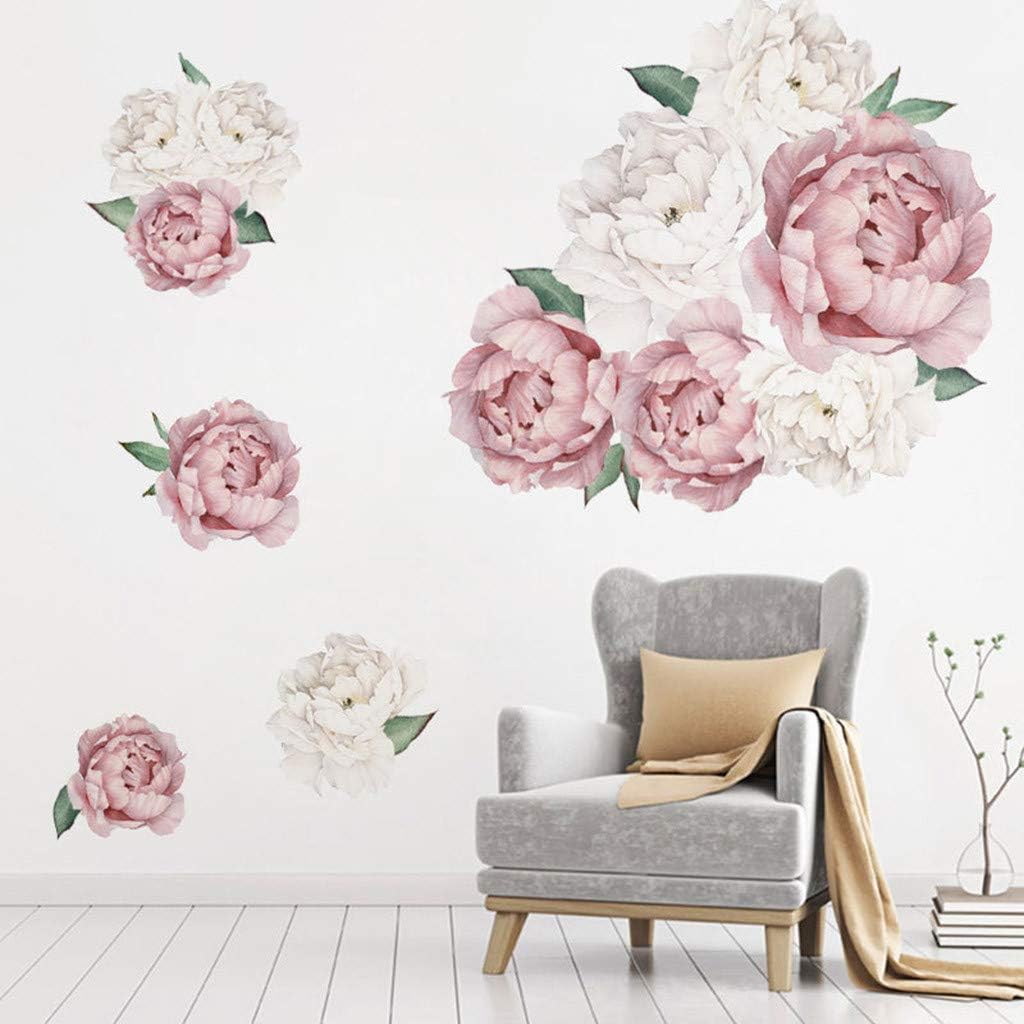 Wearefo Wall Stickers Window Sticker Reusable Peony Wall Paper for Living Room Removable Wallpaper Sofa Background Wall Decal Mural PVC Stick Peel and Sticker Wall Art Door Decal (B)