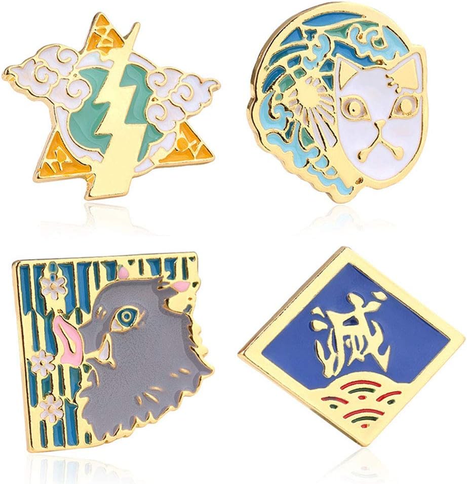 Lavendei Anime Demon Slayer: Kimetsu no Yaiba Kamado Tanjirou Cosplay Bedge Cartoon Collect Backpacks Bags Badges Button Brooch Pins Best Gift for Anime Fans(Style 05-4 Pack)