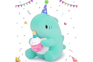 Auspicious beginning Birthday Gift Shark Plush Stuffed Animal, 11.8'' Kawaii Soft Birthday Shark Plush Toys with Holding Cute Birthday Cake Gift for Girls Boys, Children's Day, Anniversary